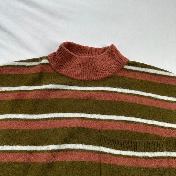MADEWELL Small Striped Mock Neck Wool Sweater Brown Green Casual Pullover Top - Picture 6 of 16